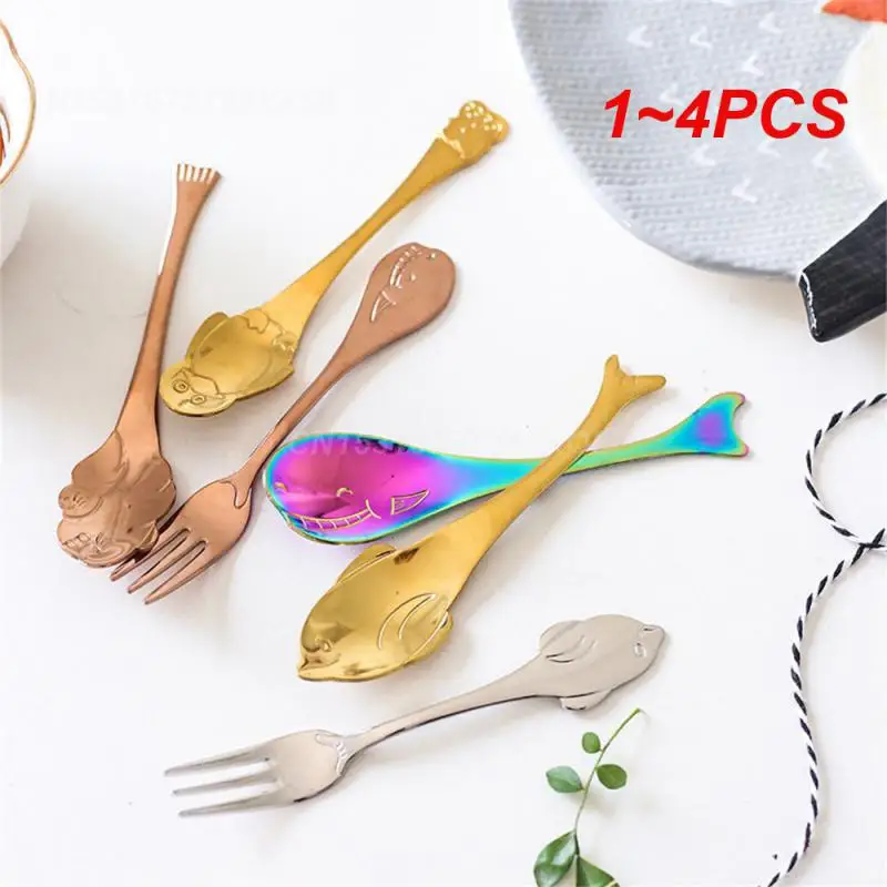 1~4PCS Mixing Spoon Mirror Light High Quality Creative Cartoon Tableware Milk Dessert Spoon Nordic Style Beautiful