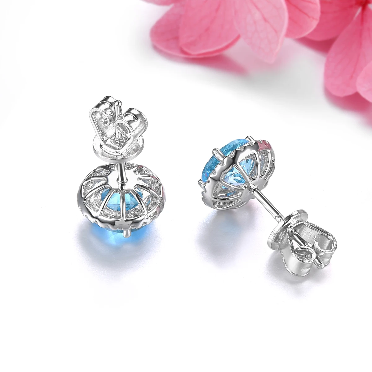 Natural Blue Topaz Sterling Silver Stud Earring 2 Carats Round Faced Deep Blue Topaz Women Classic Fine Jewelrys Top Quality