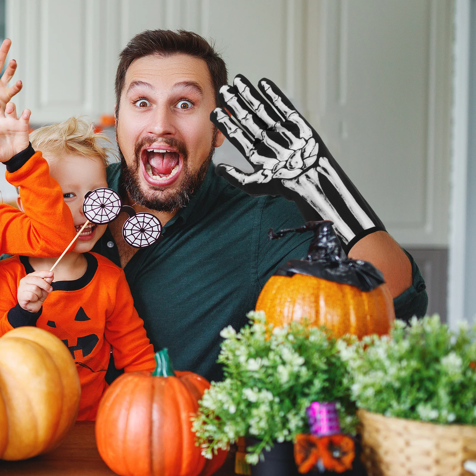 

1 Pair Print Full Ghost Finger Bone Halloween Gloves Gloves For Halloween Costume Party Props Unisex Accessory