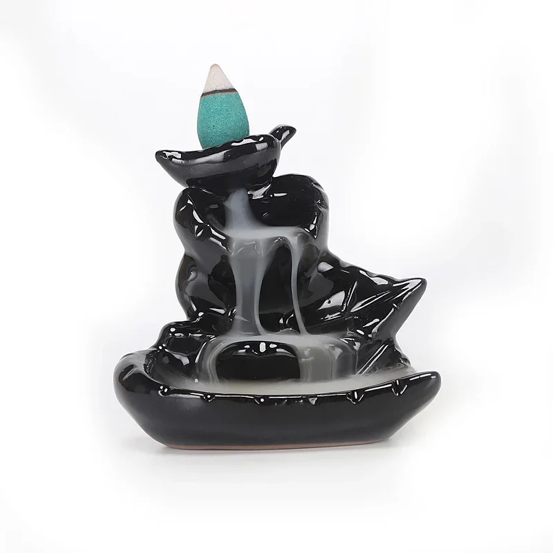 Backflow Incense Burner Ceramic Waterfall Incense Stick Burner Zen Censer Holder Teahouse Yoga Meditation Room Home Decoration