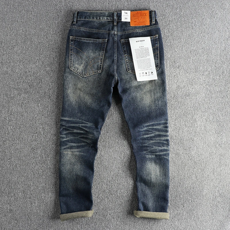 Heavy washing to do old cat shave broken jeans men fit small straight version of the retro blue trend long pants