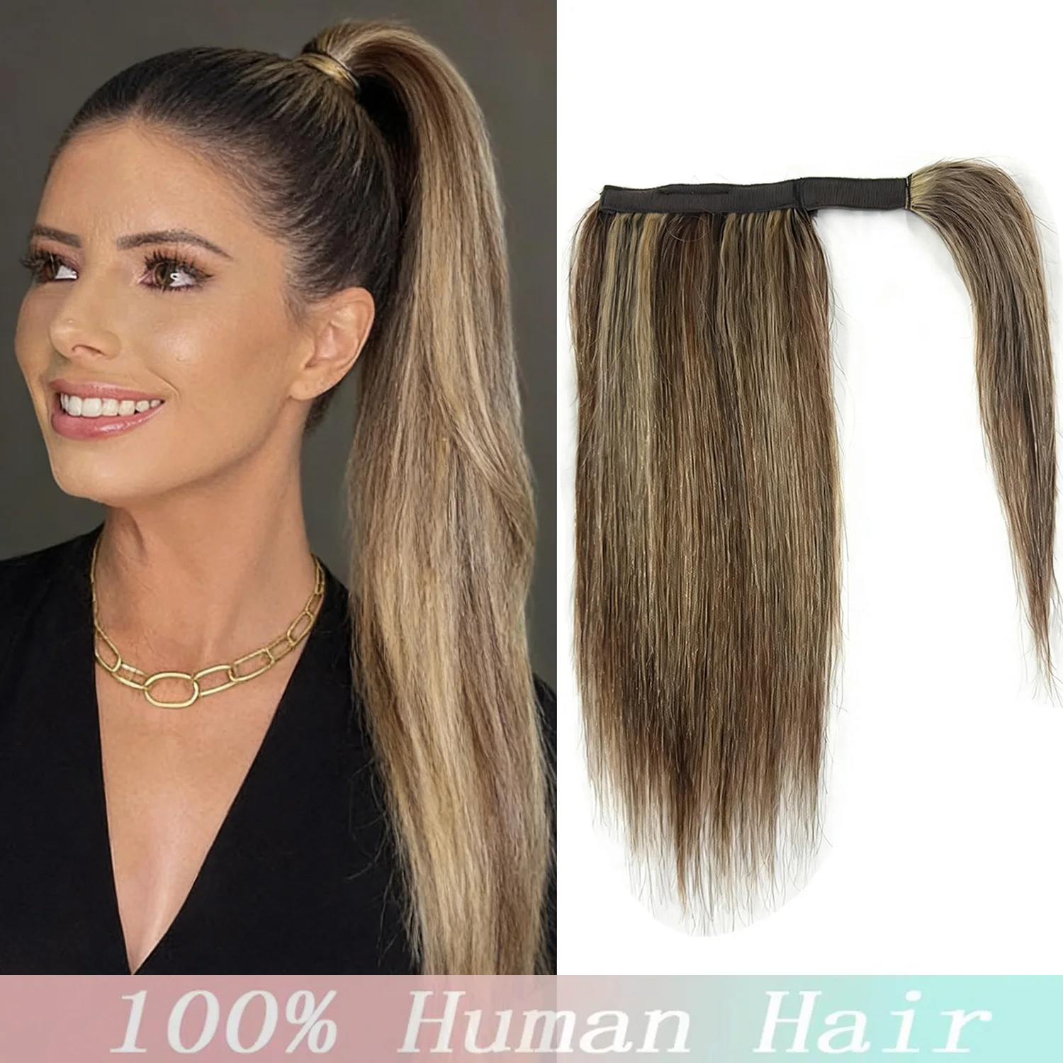 

Straight Ponytail Extension 100% Human Hair 4P613 Color with Long Straight Wrap Around Clip In Handmade Ponytail New Hairstyles
