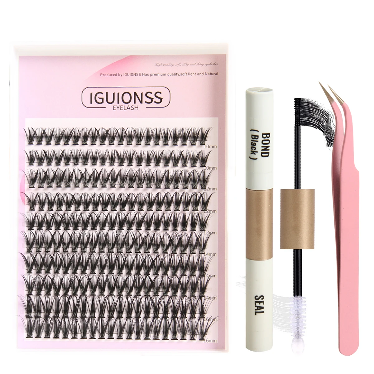 

IGUIONSS Lash Extension Kit 240pcs Lash Clusters 40P Curl DIY 10-16mm with Lash Bond and Seal Lash Tweezers