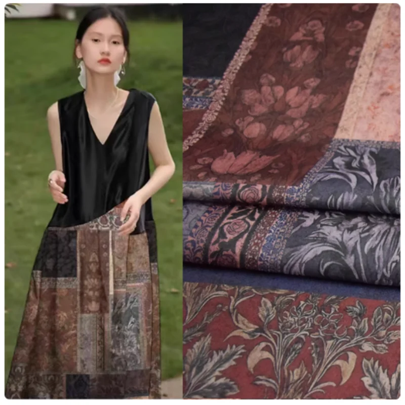 

Retro National Wind Big Flower Print Chiffon Fabric, Dress, Cheongsam, Han Cloth Sewing Tissue, Soft, Transparent T2344