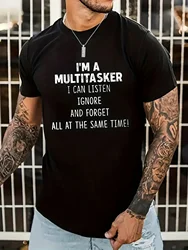 Men's summer i'm A Multitasker Pattern printed 100% cotton oversized loose casual round neck short sleeved T-shirt top