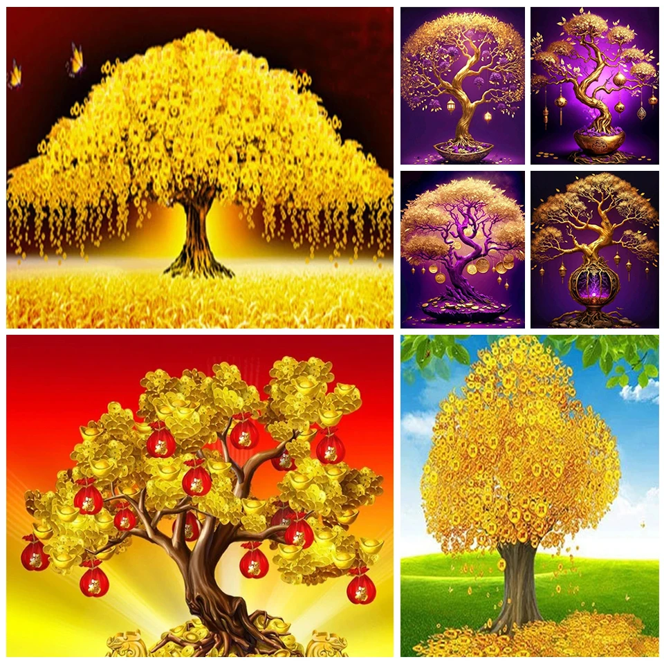 5D pittura diamante fai da te diamante mosaico moderno albero dei soldi d\'oro immagine di strass punto croce ricamo albero della vita Decor