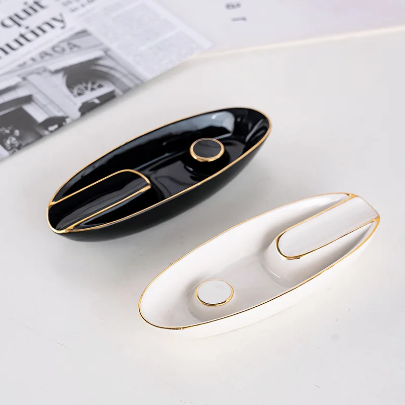 

Керамическая пепельница для сигар — портативная и стильная с глубокими канавками, идеальный аксессуар для сигар