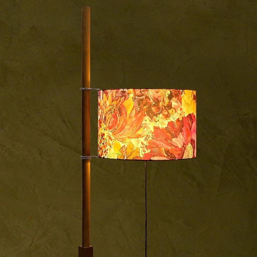 مصباح أرضي من الخشب الصلب على الطراز الفرنسي العتيق من قماش الحرية لجانب الأريكة، ضوء محيط لغرفة المعيشة الحديثة في منتصف القرن #4