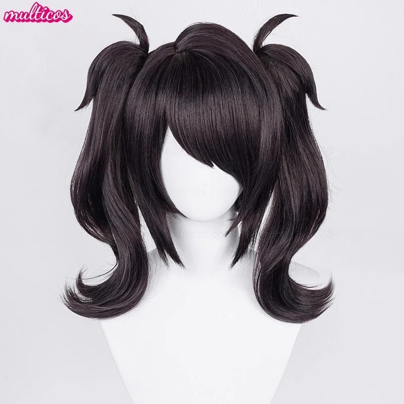 High Quality Game Ame Angel-chan Cosplay Wig Short Black Double Clip Ponytails Heat Resistant Synthetic Hair Anime Wigs + WigCap view 2