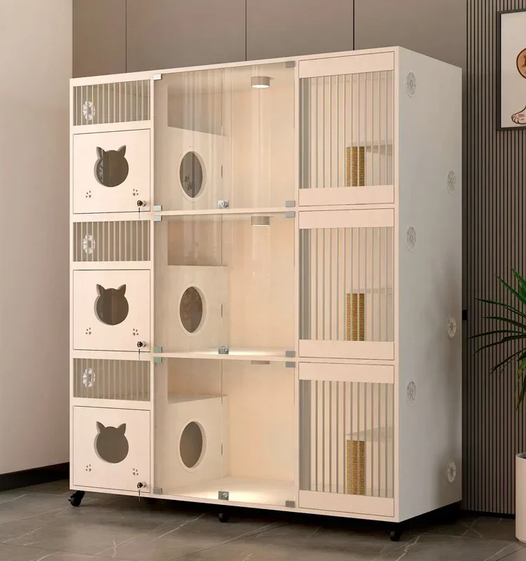 Display cabinet villa solid wood cage cat delivery room breeding cabinet luxury large cat house three-story cabine