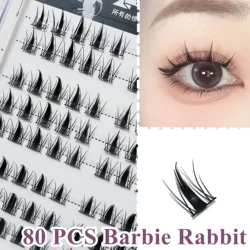 80PCS Barbie Rabbit Eyeslash Extension Personal Eye Lash Professional Makeup Individual Cluster Grafting Sweet False EyeLashes