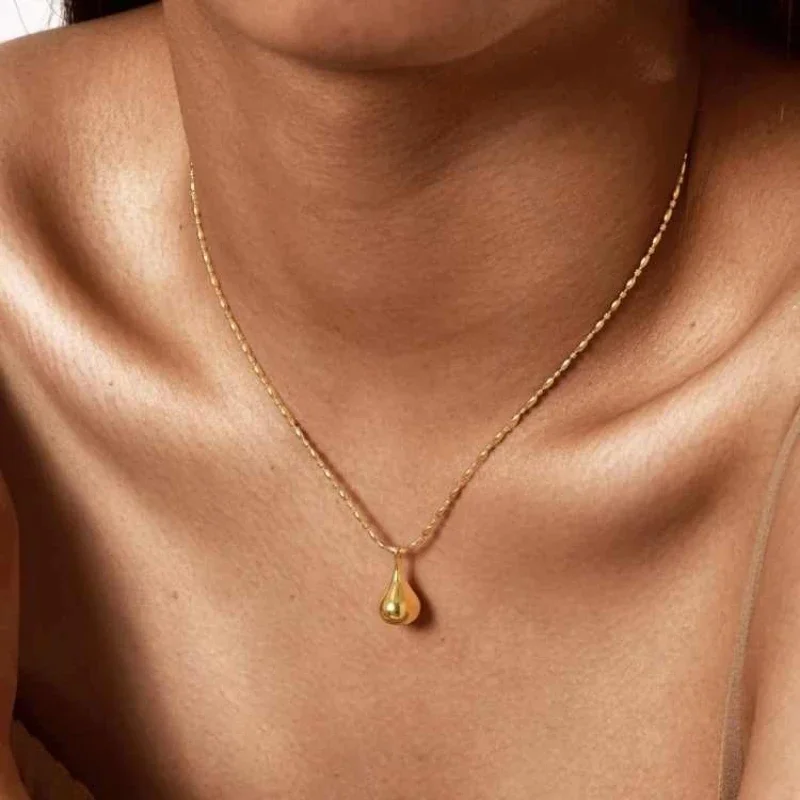 Fashion Brass Gold Plated Water Droplet Pendant Necklace Women Europe America Popular Jewelry Accessories Trend 2