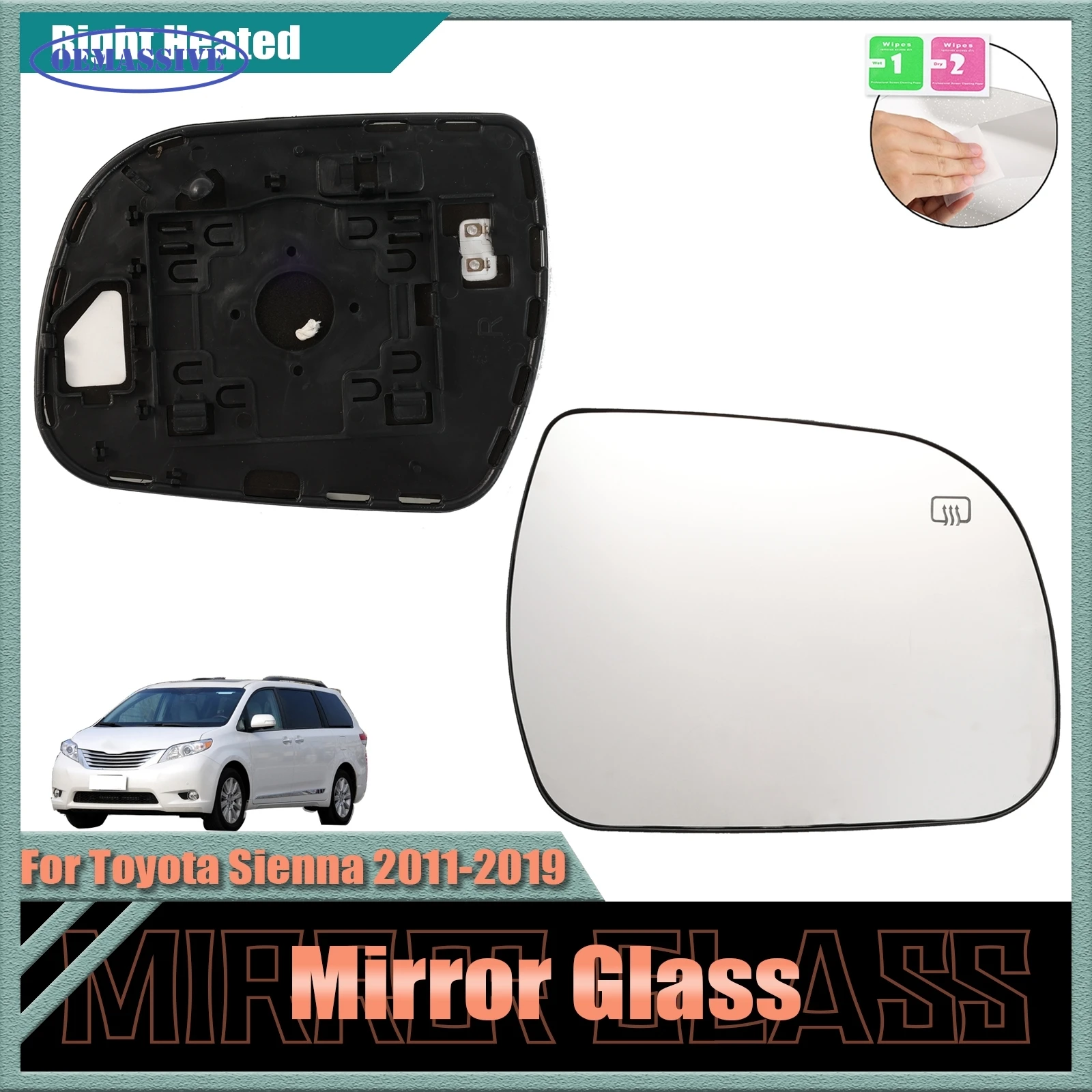 1X Mirror Glass For Toyota Sienna Car 2011 - 2019 Right Passenger Side Rearview Heated Function Waterproof Large Vision  White