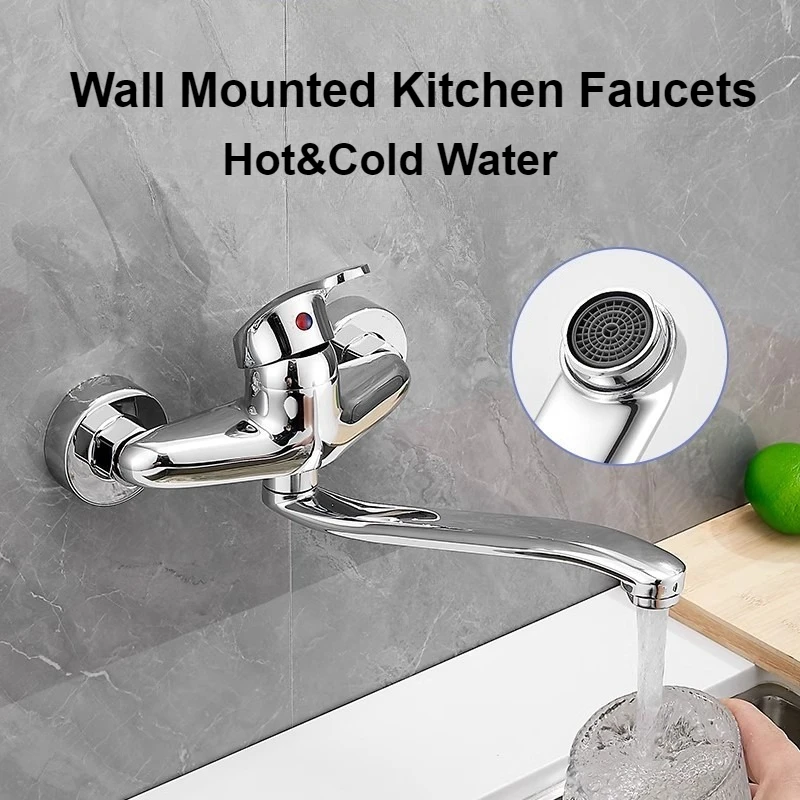 

Single Handle Chrome Bathroom Faucets Wall Mounted Kitchen Mixer Faucet Basin Sink Splash Proof Faucet Hot and Cold Water Tap