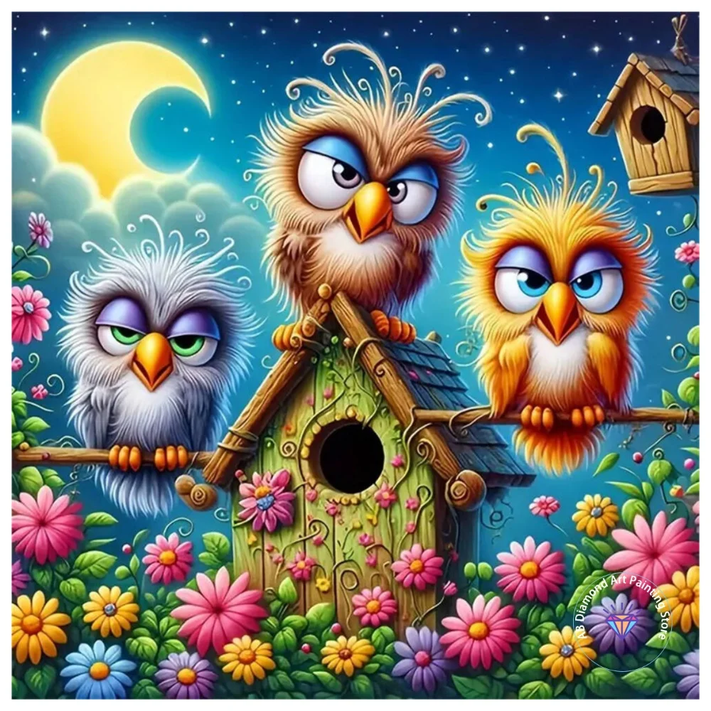 

New Animal Bird House AB Diamond Painting Kit Square Round Diamond 5D DIY Moon Cartoon Mosaic Handmade Art Gift Home Decor