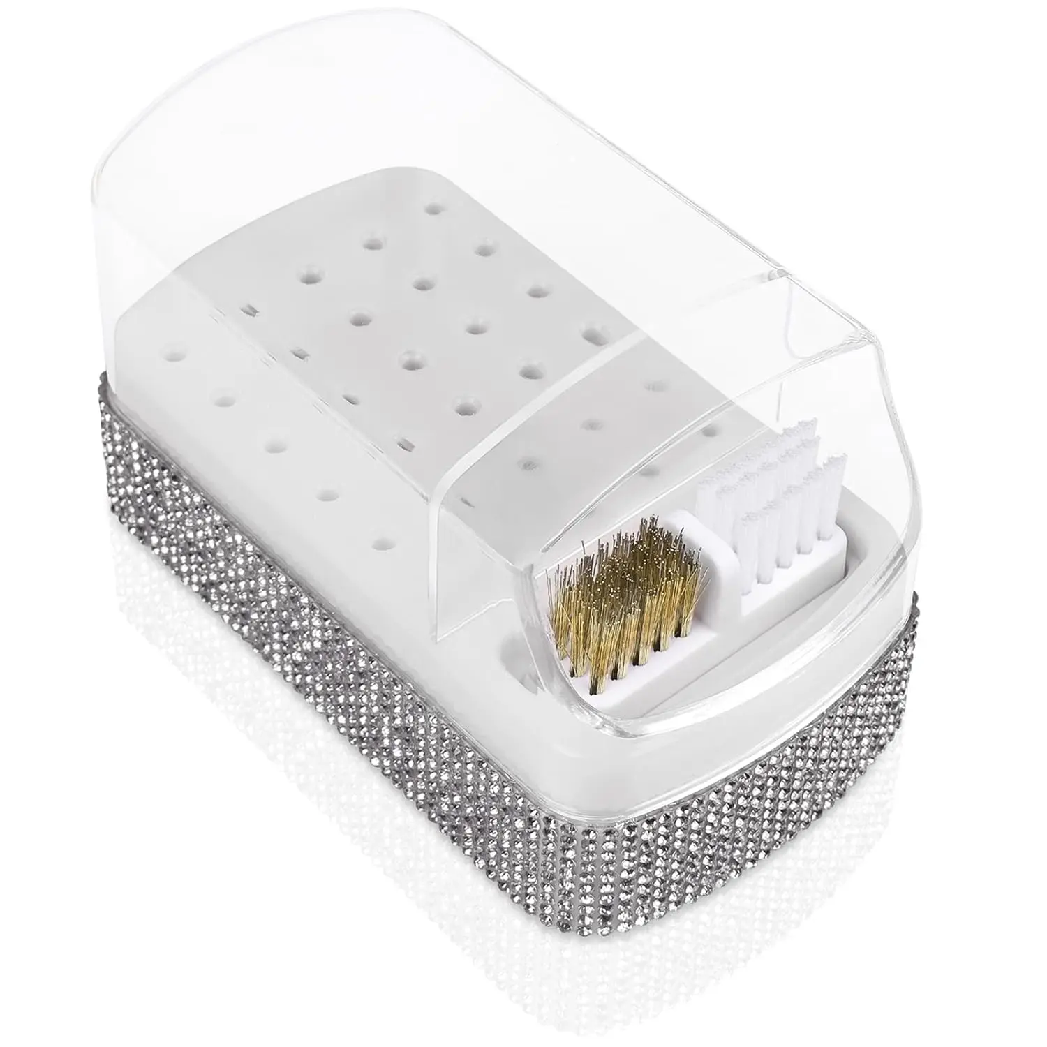 30 Hole Nail Drill Bits Organizer Case with Cleaner Brush, Dustproof Storage Box for Manicure Tools, Compact Portable Salon Home Use