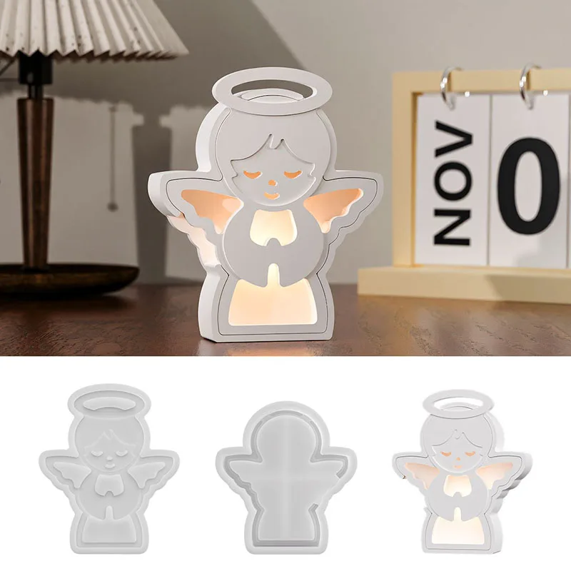 

2 шт. DIY ангел подсвечник силиконовая форма 3D эпоксидная смола пластырь свеча лампа украшения форма для домашнего декора рождественские подарки