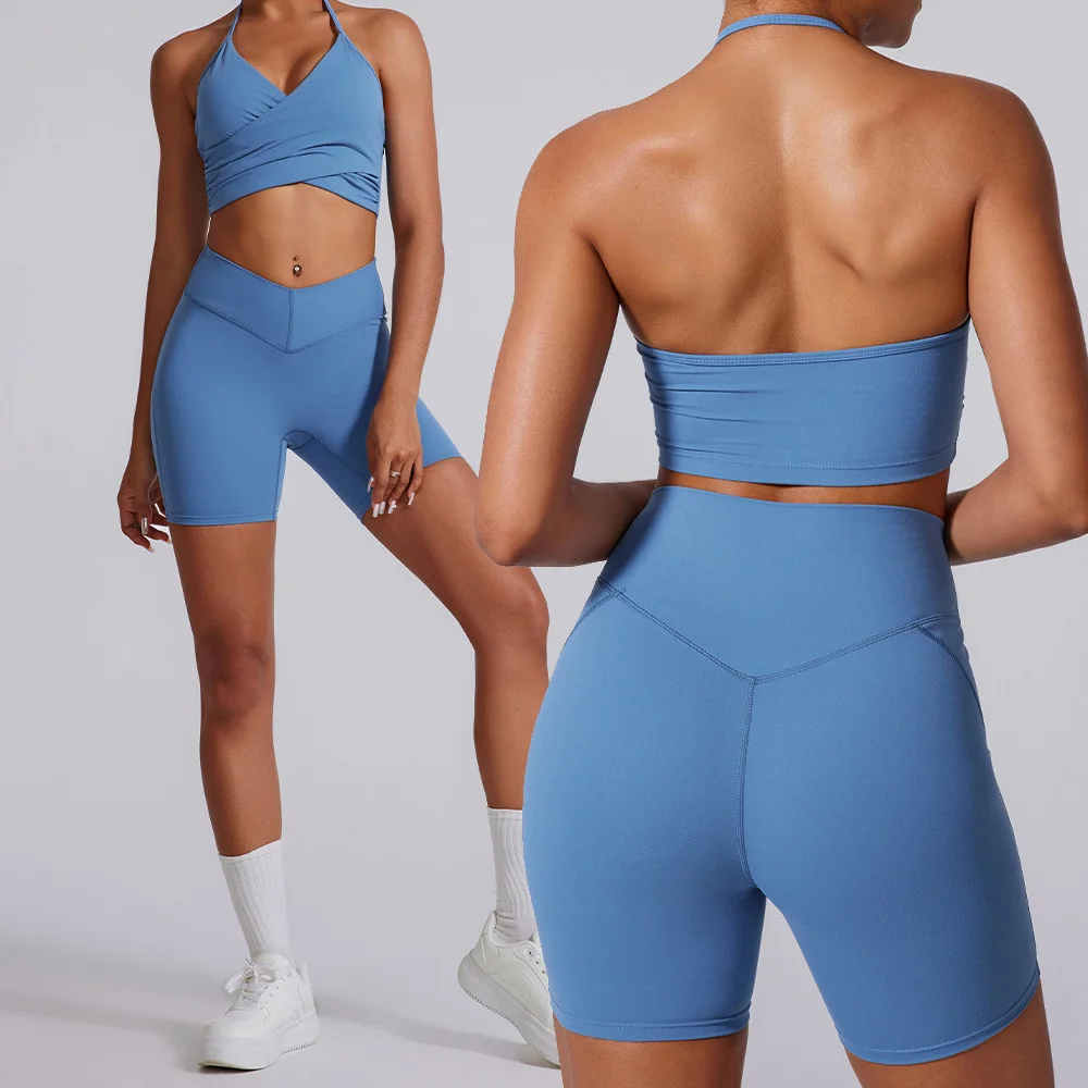 

New Yoga Gym Set Women Yoga Bra Top Workout Scrunch Shorts Sports Suit High Waist Shorts Fitness Suit Running Workout Tracksuit