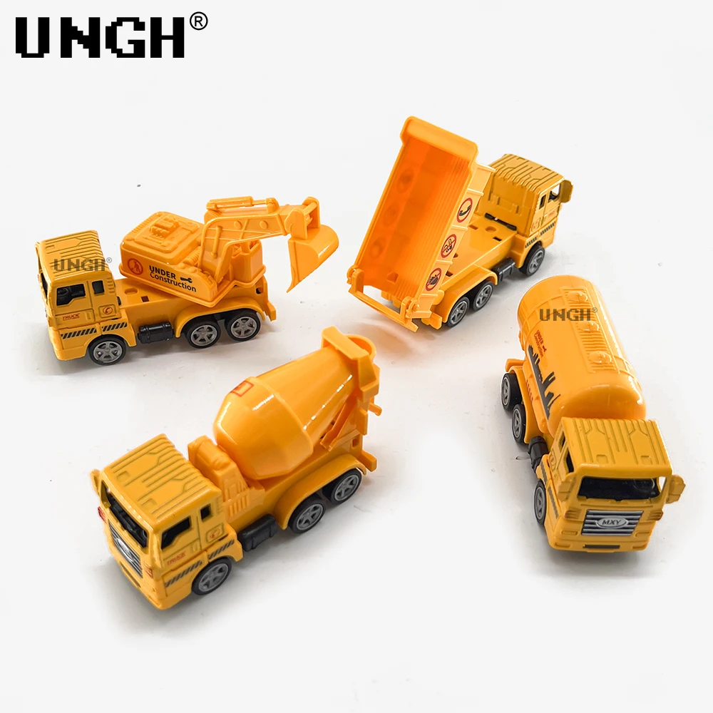 UNGH 4pcs/set Mini Inertial Pull Back Diecast Engineering Car Vehicle Truck Model Educational Toy for Children Boy Birthday Gift