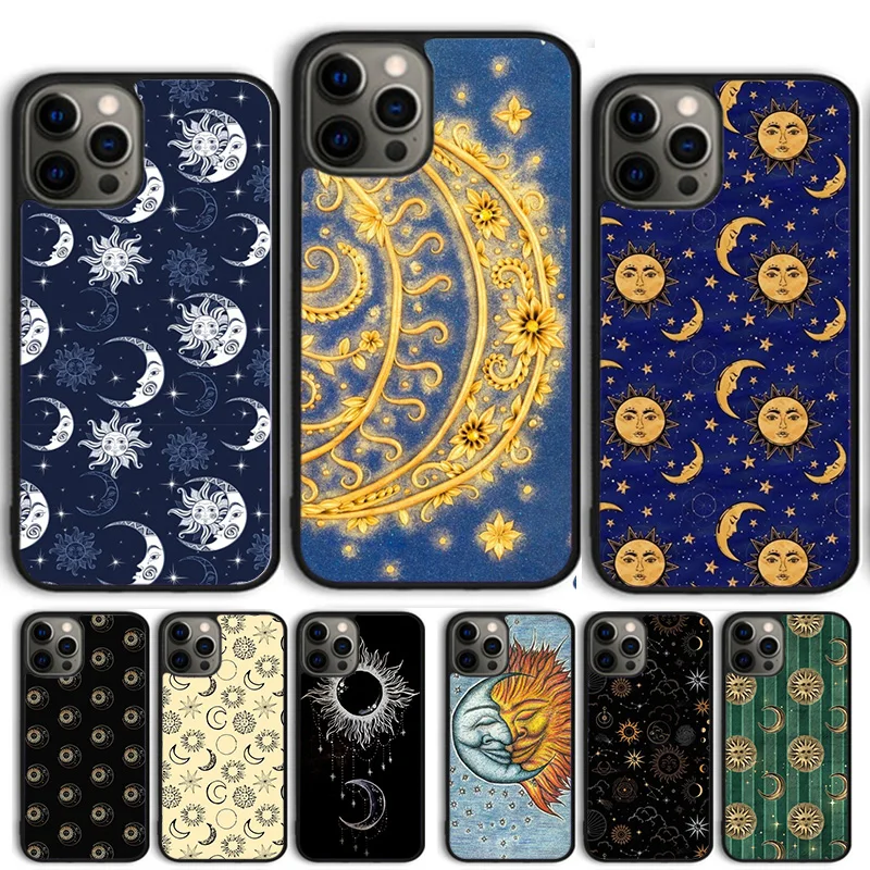 Vintage moon sun stars celestial Phone Case Cover For iPhone 15 16 14 13 12 Pro Max mini 11 Pro Max XS XR Plus Coque