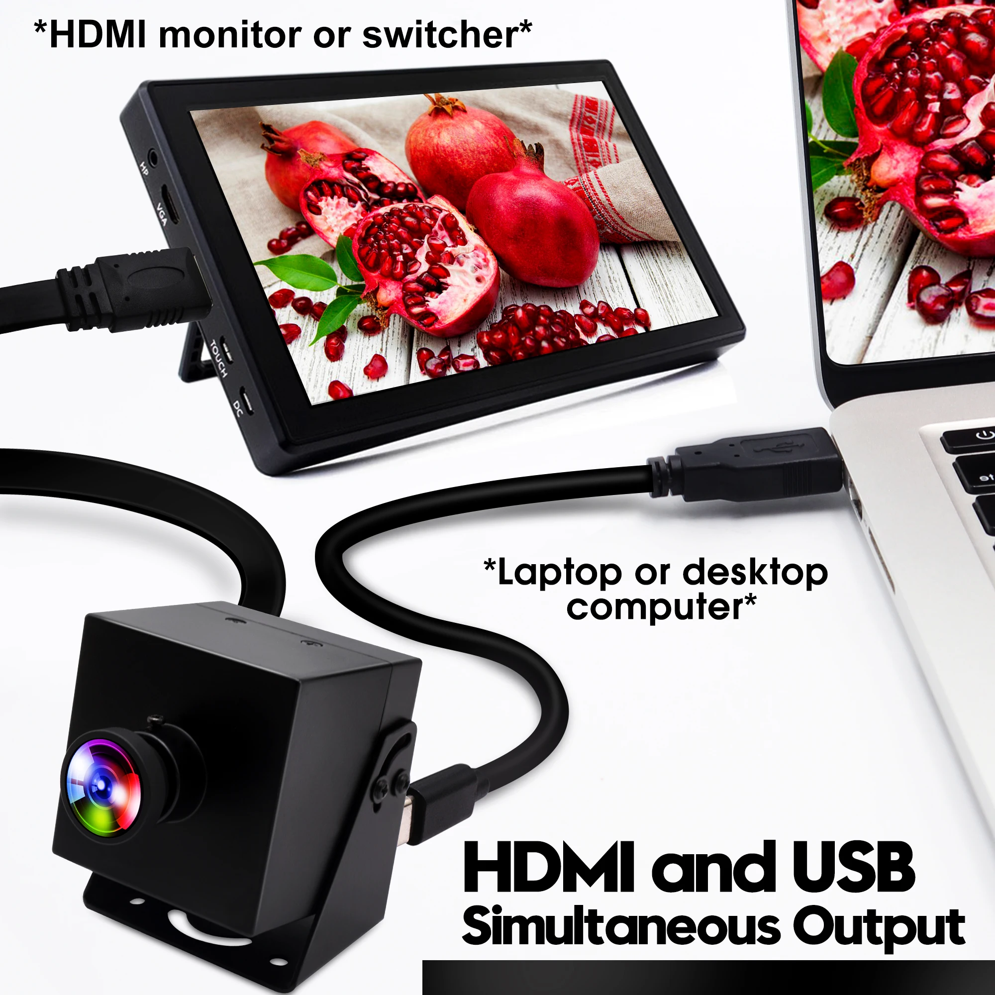 ELP HDMI Camera 4K 30fps H.265/H.264/MJPEG USB Industrial Camera Wide Angle CMOS IMX415 Color Fisheye USB PC Webcam