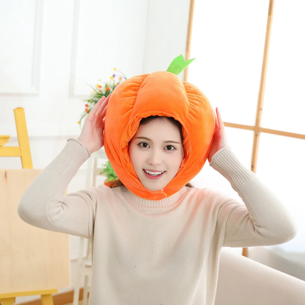 

1pc Pumpkin Head Cover For Halloween Party Orange Adjustable Dress Up Accessory Photo Prop Kids Costume Hat Cap