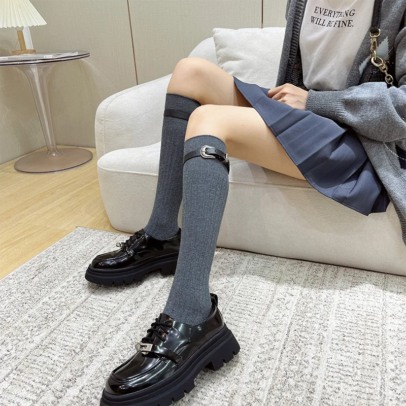 Wonmen-medias Retro clásicas JK para niña, calcetines de pierna con cinturón, estilo Preppy británico, accesorios de disfraces de Cosplay de Lolita