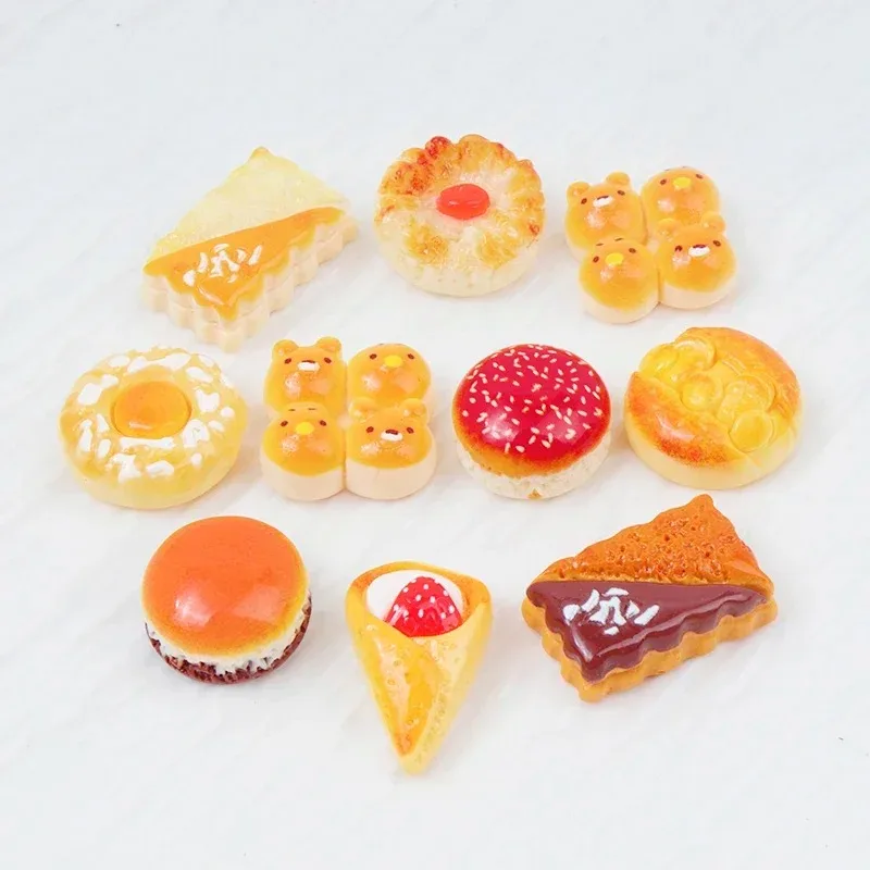 10 Stück Harz Lebensmittel Brot Kuchen Flatback Simulation Lebensmittel Kunst Versorgung Cabochon DIY Handwerk Dekoration Puppenhaus Zubehör
