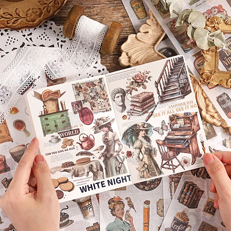 24pcs/lot Oversized Retro Die-Cut Sticker Book Pre-Separated Large Vintage Pattern Stickers, Diary Luggage Album Collage Decor