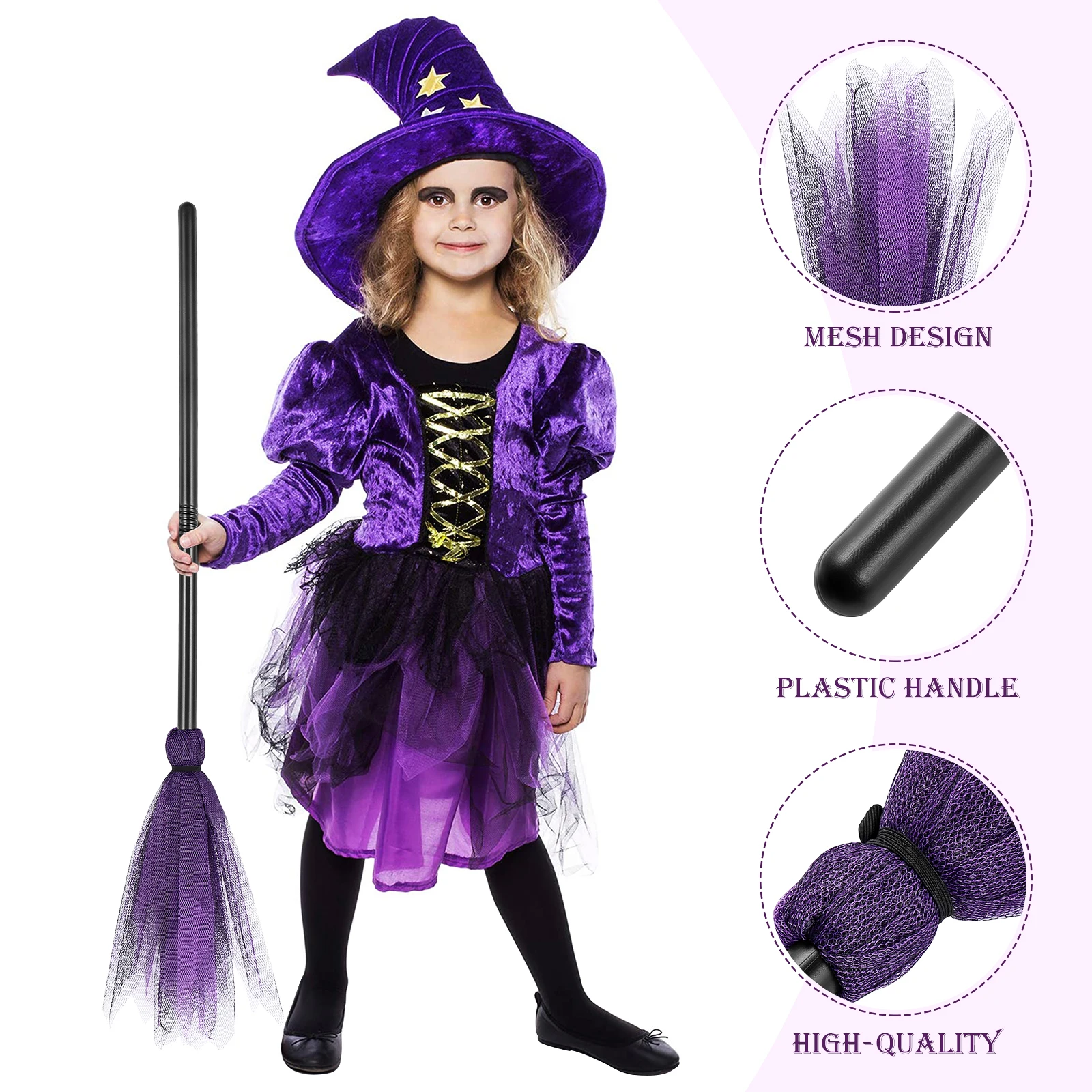 

2pcs Halloween Witch Broom Costume Props Masquerade Show Dress Up Props Plastic Wizard Brooms Halloween Cosplay Party Decoration