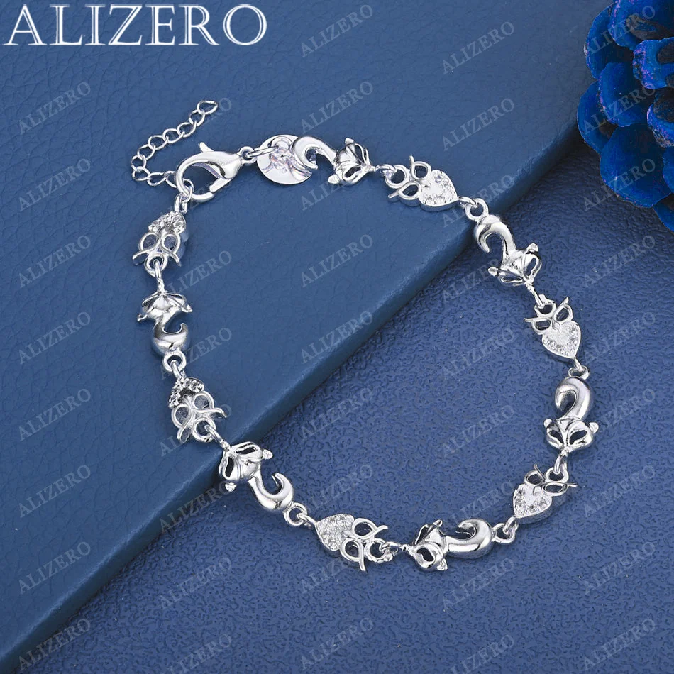 

ALIZERO 925 Sterling Silver Fox Owl Bracelets Chain Girl Charms Wedding Party Gifts Fashion Jewelry