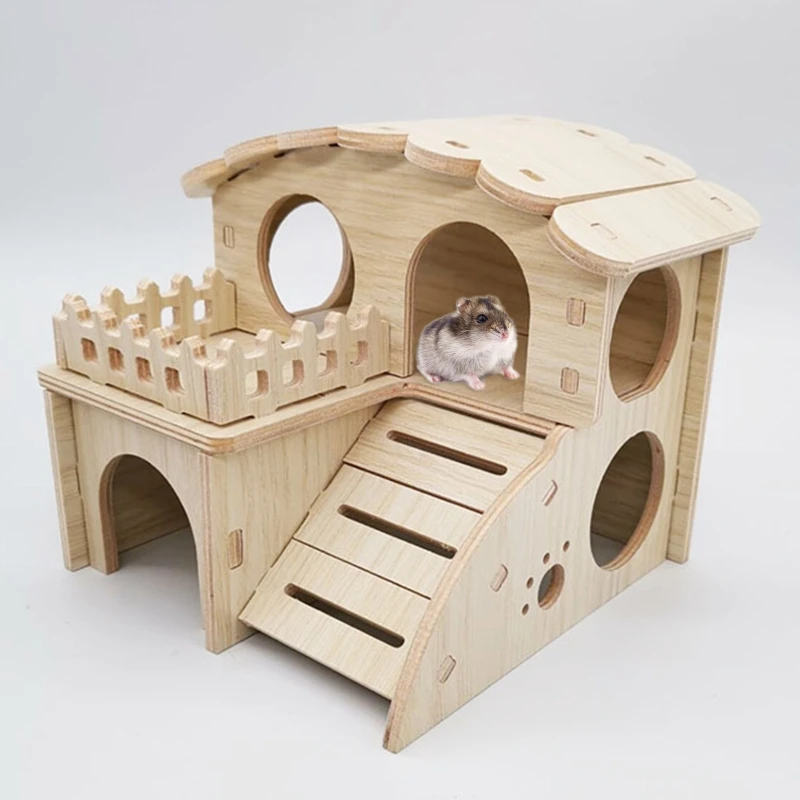 Hamster House Wood Hideout Toy Compound Villa Design with Exercise Bridge Platform Fun Living Hut Nest for Small DropShipping