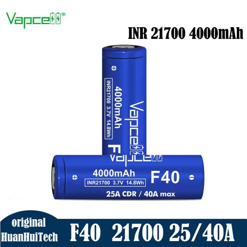 Original Vapcell F40 INR 21700 4000mah 25/40A LI ION Battery 3.7V High Discharge Rechargeable Lithium ion Cell For Flashlight