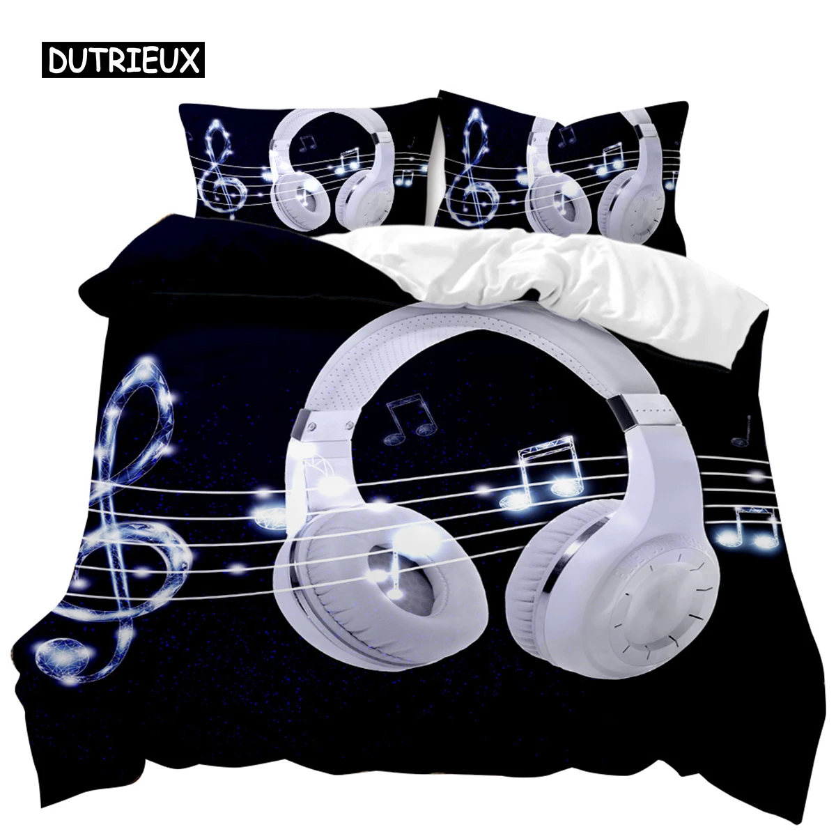 Headphones Duvet Cover Rock Music Melody Note Bedding Set Cool White Headset Boys Double Queen King Size Polyester Qulit Cover