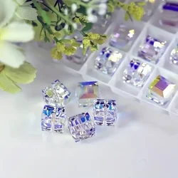 30pcs Austrian Glass Crystal Charms Cubic Sugar Color White Transparent Beads For Jewelry Making DIY Handmade Elegant Necklace