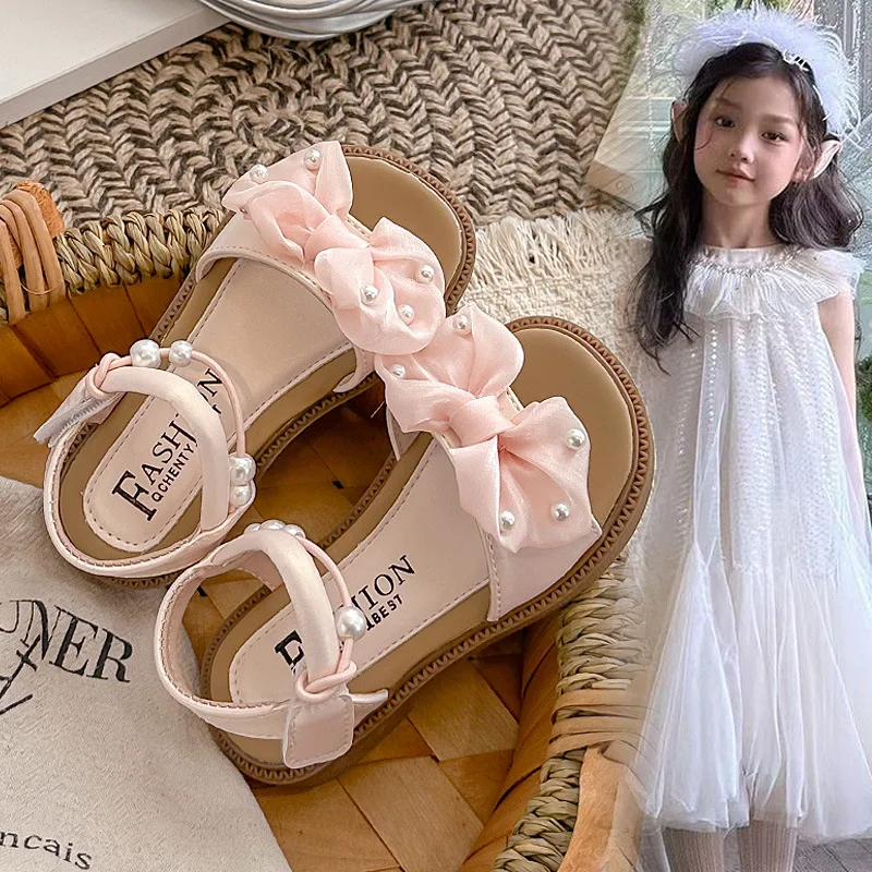 

Mumoresip Girls Dance Shoes Sweet Lace Bows Kids Princess Sandals Party Wedding 2026 Summer Children Fashion Sandal Korean Style