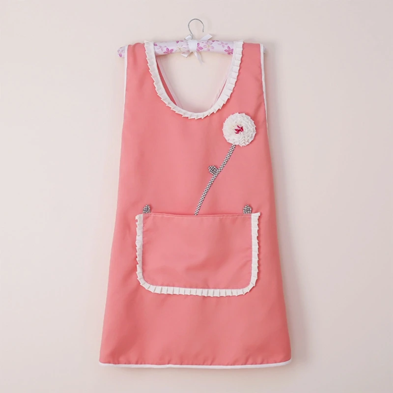 Korean Style Cross Back Apron with Pocket Sweet Cute Princess Bib Aprons for Women Gardening Painting Cooking Drawing M68E