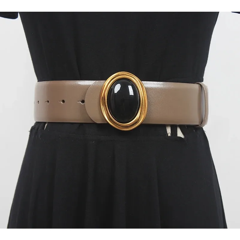 

Women's Runway Diamonds Buckle Genuine Leather Cummerbunds Female Dress Corsets Waistband Belts Decoration Wide Belt R1756