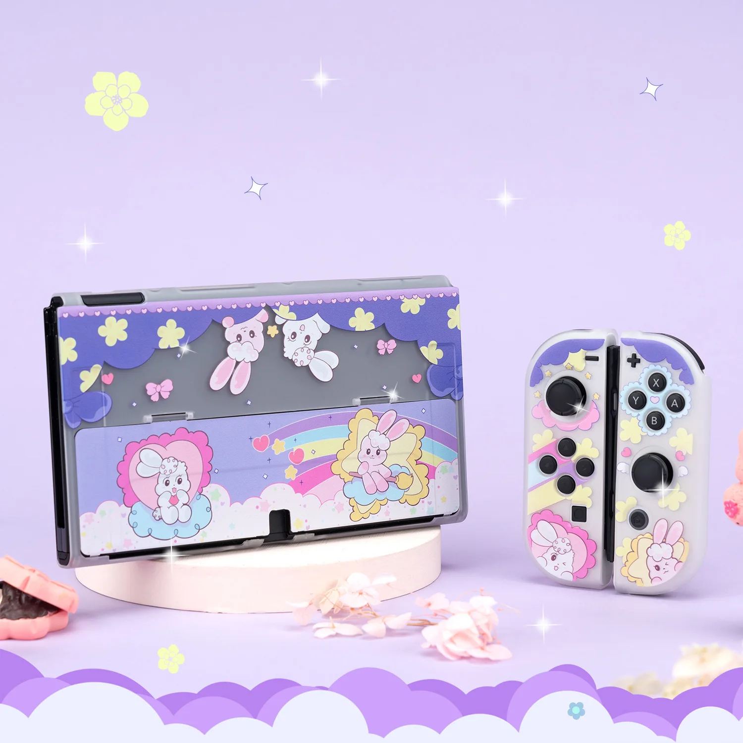 

Чехол для Nintendo Switch Kawaii Raibow Bunny с OLED-экраном, защитный жесткий чехол для контроллера Nintendo Joy-Con