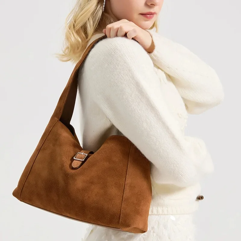 Autumn Winter Collection Large Capacity Tote  Matte Natural Suede Leather Women Shopper Handbag Luxury Fashion Commute Handbags