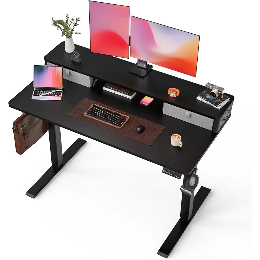 48x24 Ih مكتب قائم مع أدراج مزدوجة CClamp Mount متوافق مع الكهربائية قابل للتعديل ارتفاع الكمبيوتر مكاتب الوقوف المنزل Offi