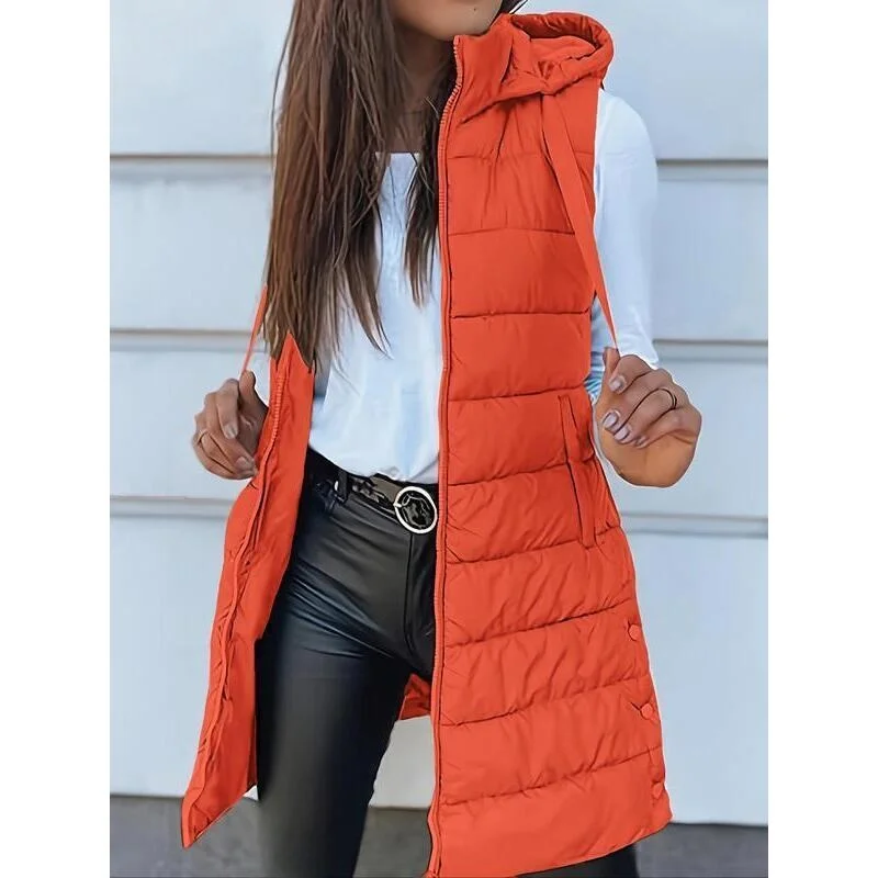 Women's Thick Warm Hooded Vest Long Sleeve Color Block Fashionable Inner Wear Regular Length Other Material 100%