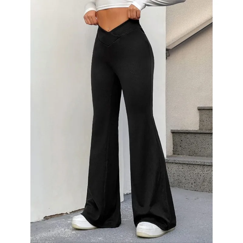 Plus Size New Women's Sexy V-Waist Yoga Pants  Gym Running Fitness Sports Pant Female High Waist Hip Lifting Flare Trousers