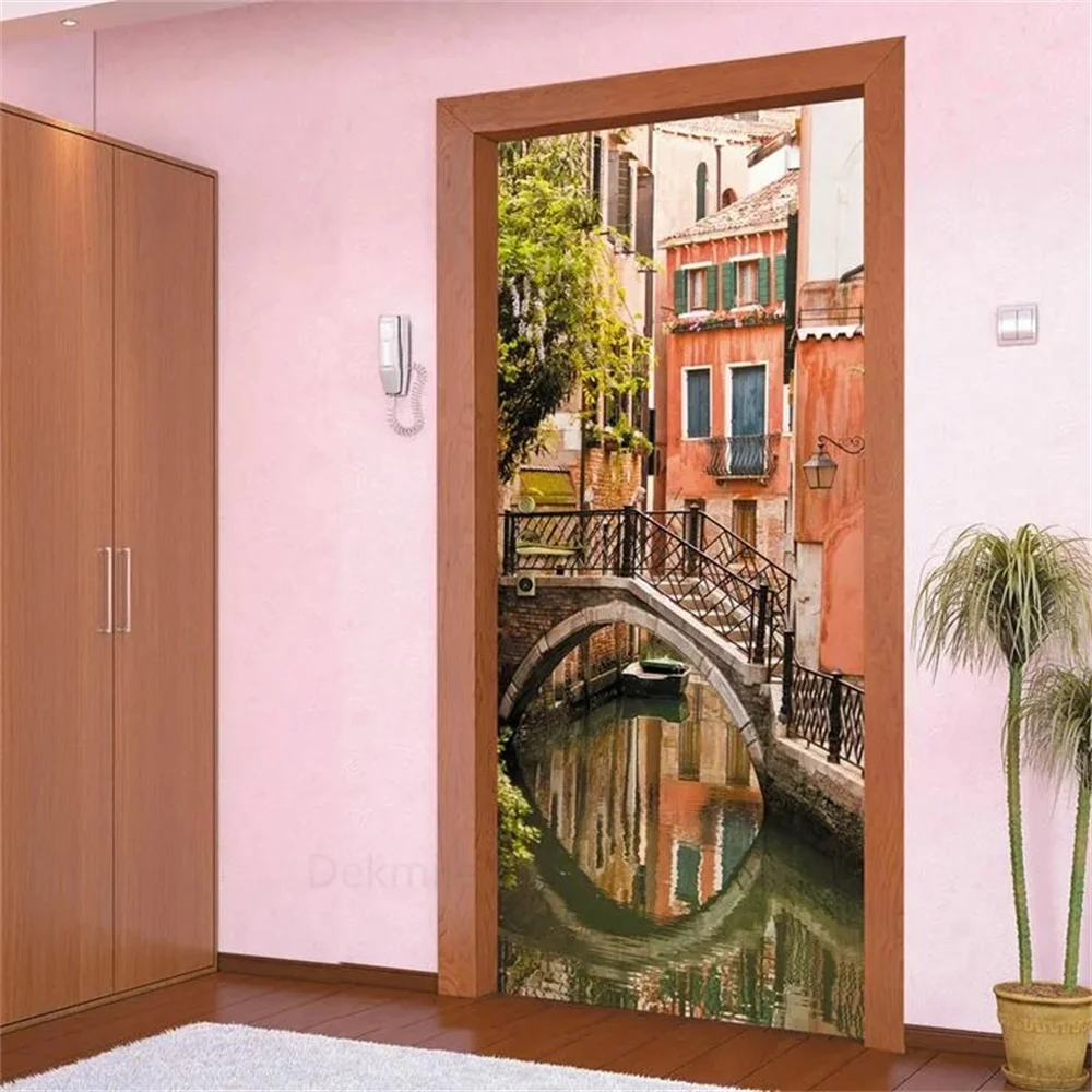 Custom 3D Scenery Door Sticker For Bedroom Home Decor Self Adhesive Removable Wall Decal Door Renovation Waterproof Poster