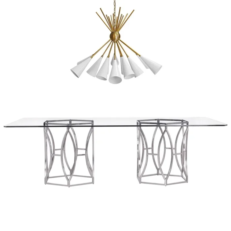 American simple stainless steel hexagonal dining table villa light luxury dining table