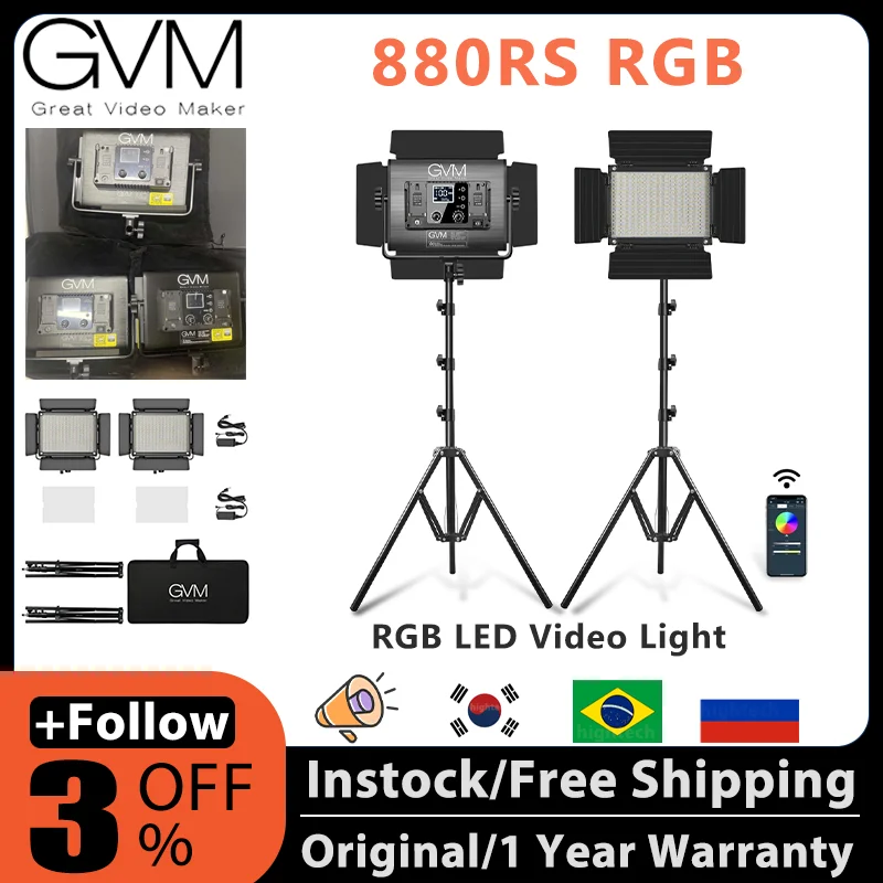 GVM 880RS RGB LED Video Light 3200-5600K Full Color 60W Photography Studio Led Panel Lighting Kit for Youtube Live