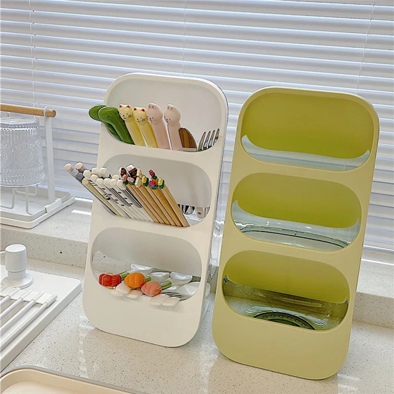 

LICE-Multi-Functional Three-Layer Draining Storage Box For Kitchen Utensils - Plastic Organizer
