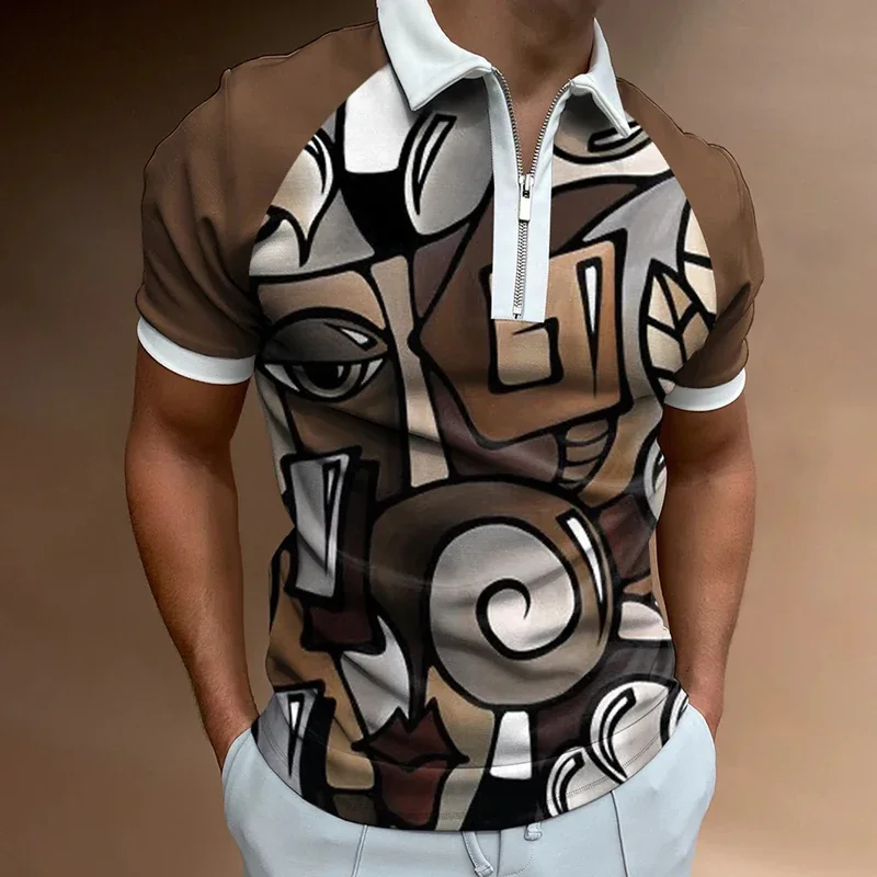 

Abstract pattern 3D Print Polo Zipper Short Sleeve Shirt for Men