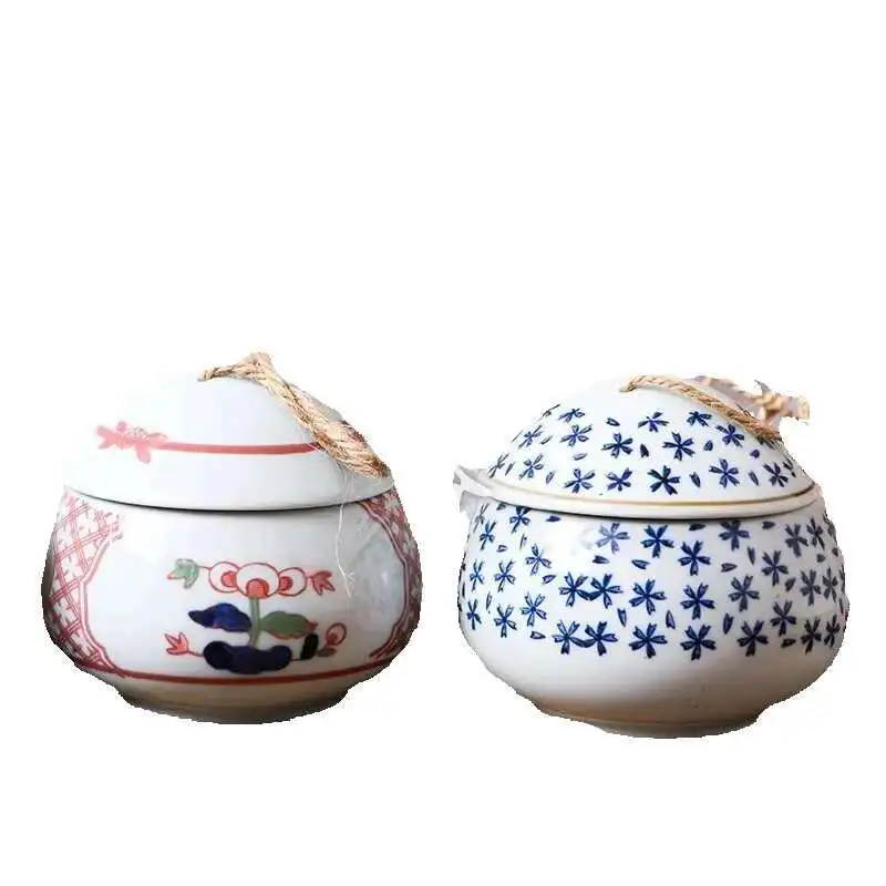 

Three Point Ceramic Blue And White Hand Painted Lid Bowl Household Egg Stew Pot Water Resistant Japanese Tableware Commercial