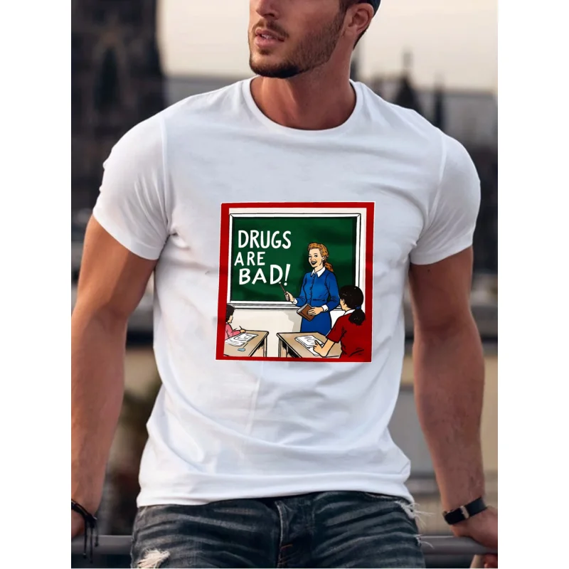 تي شيرت رجالي المخدرات السوداء سيئة! طباعة الفصول الدراسية خمر قطن عالي الجودة 180 جرام #2